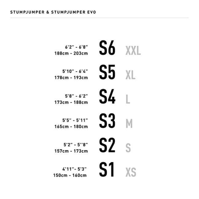 Stumpjumper cheap size chart